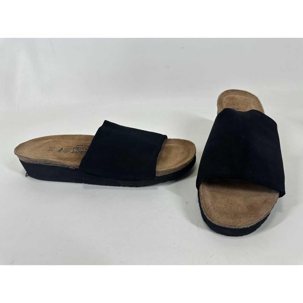 Naot Alana Wedge Sandals Size 10 / 41 Black Stretch Cork Slides Slip On Shoes